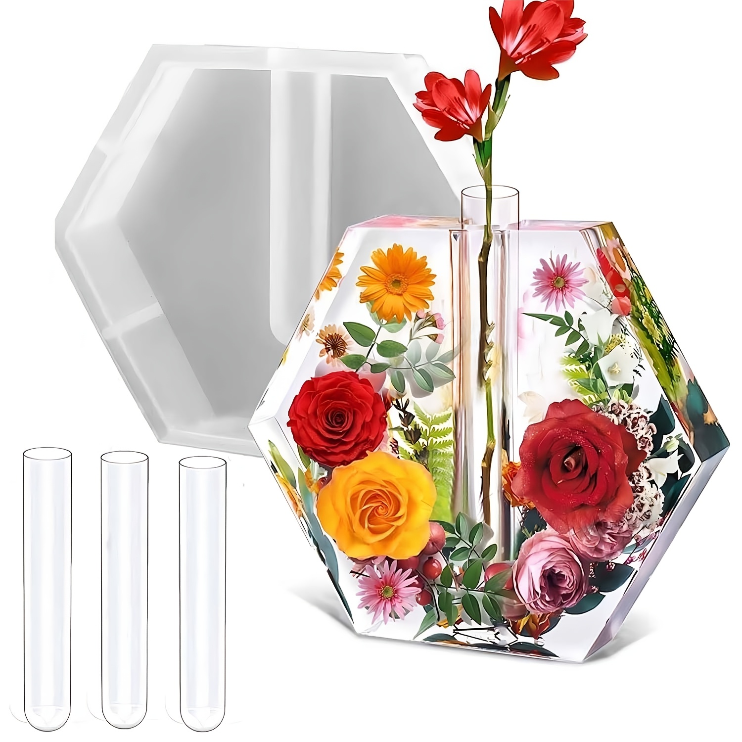Hexagonal Vase Mold with Three Tubes