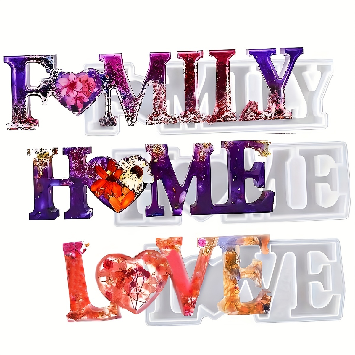 Set de moldes con frases de amor y familia